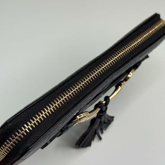 Gucci GG Logo Printed Leather Wallet Navy Blue with Gold Tone Hardware - Picture 6 of 8